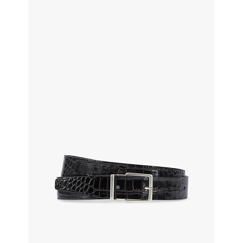 Crocodile-embossed leather belt