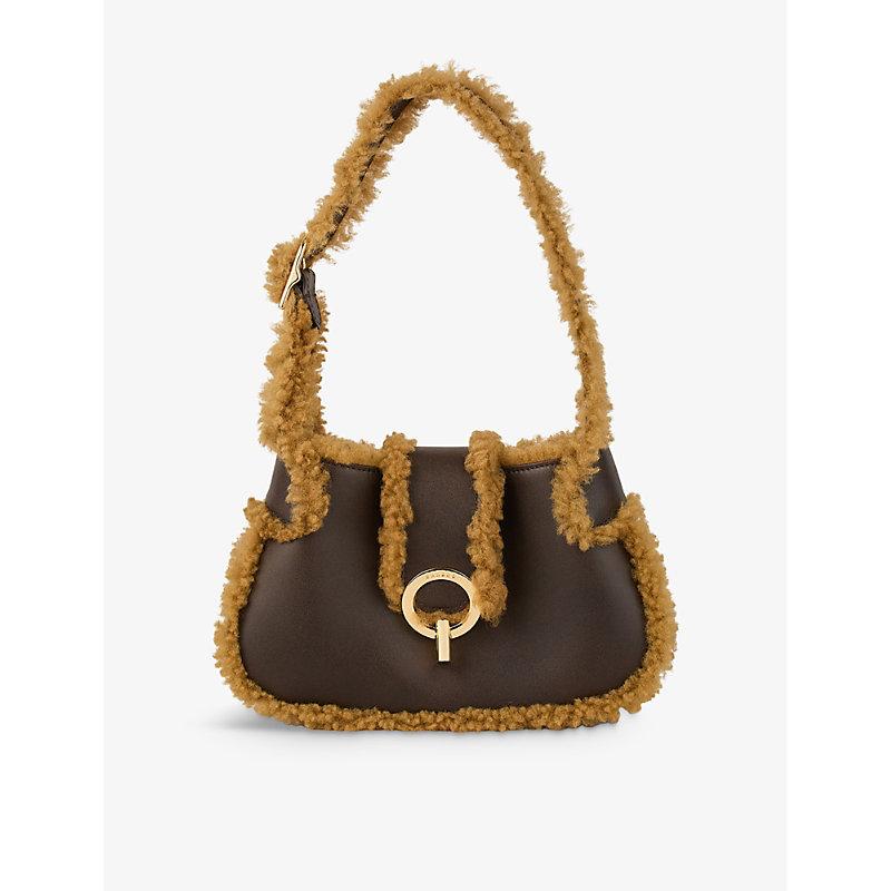 Shearling-trim leather shoulder bag