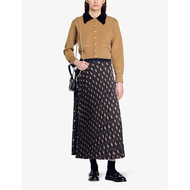 Paisley and dotted high-rise woven midi skirt