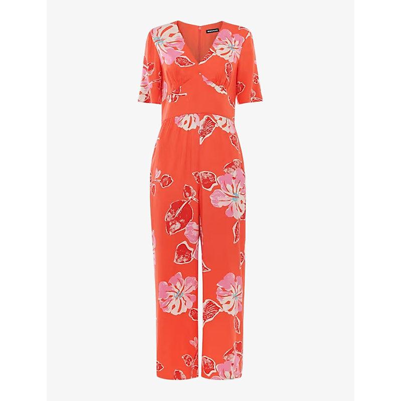 Aimee hibiscus-print short-sleeve woven jumpsuit