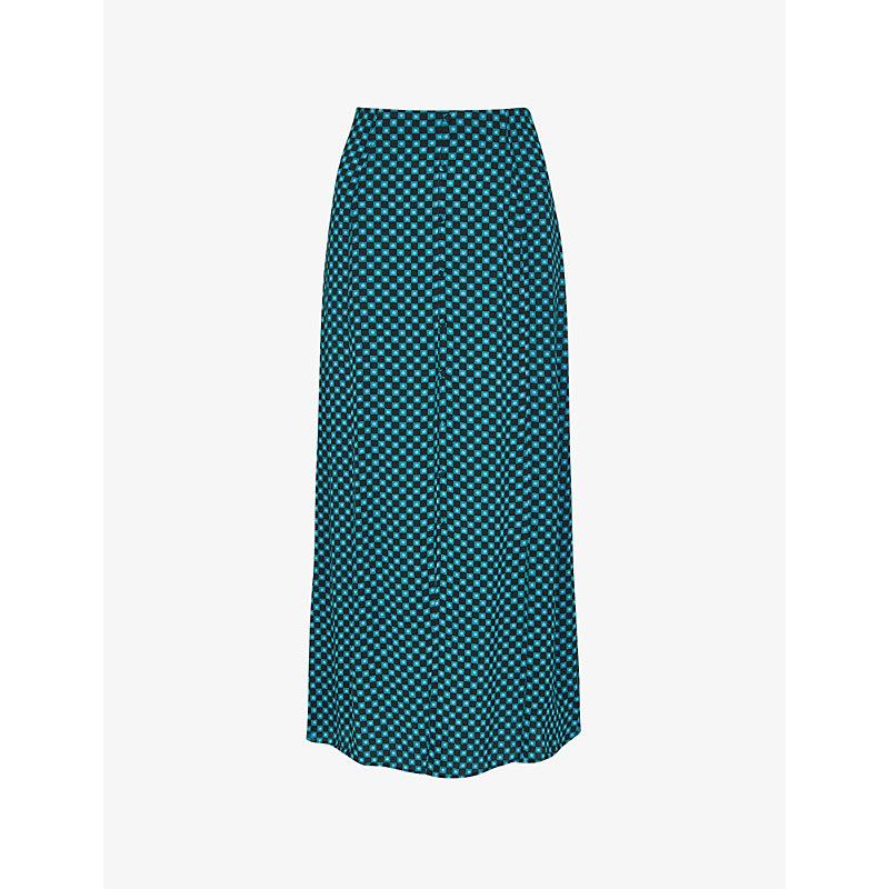 Star check-print A-line viscose skirt