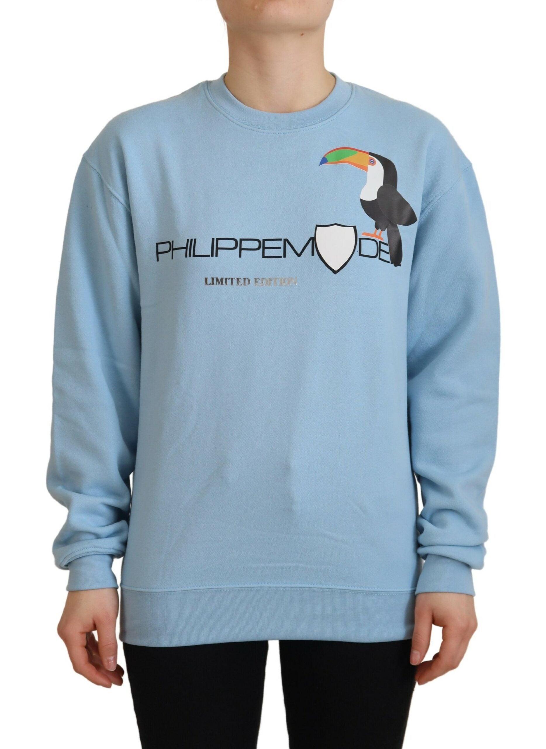 Light Blue Logo Printed Long Sleeves Sweater