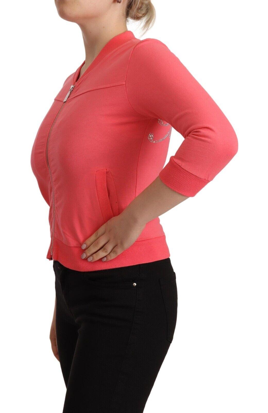 Blumarine Pink 3/4 Sleeve Zip Embellished Sweater