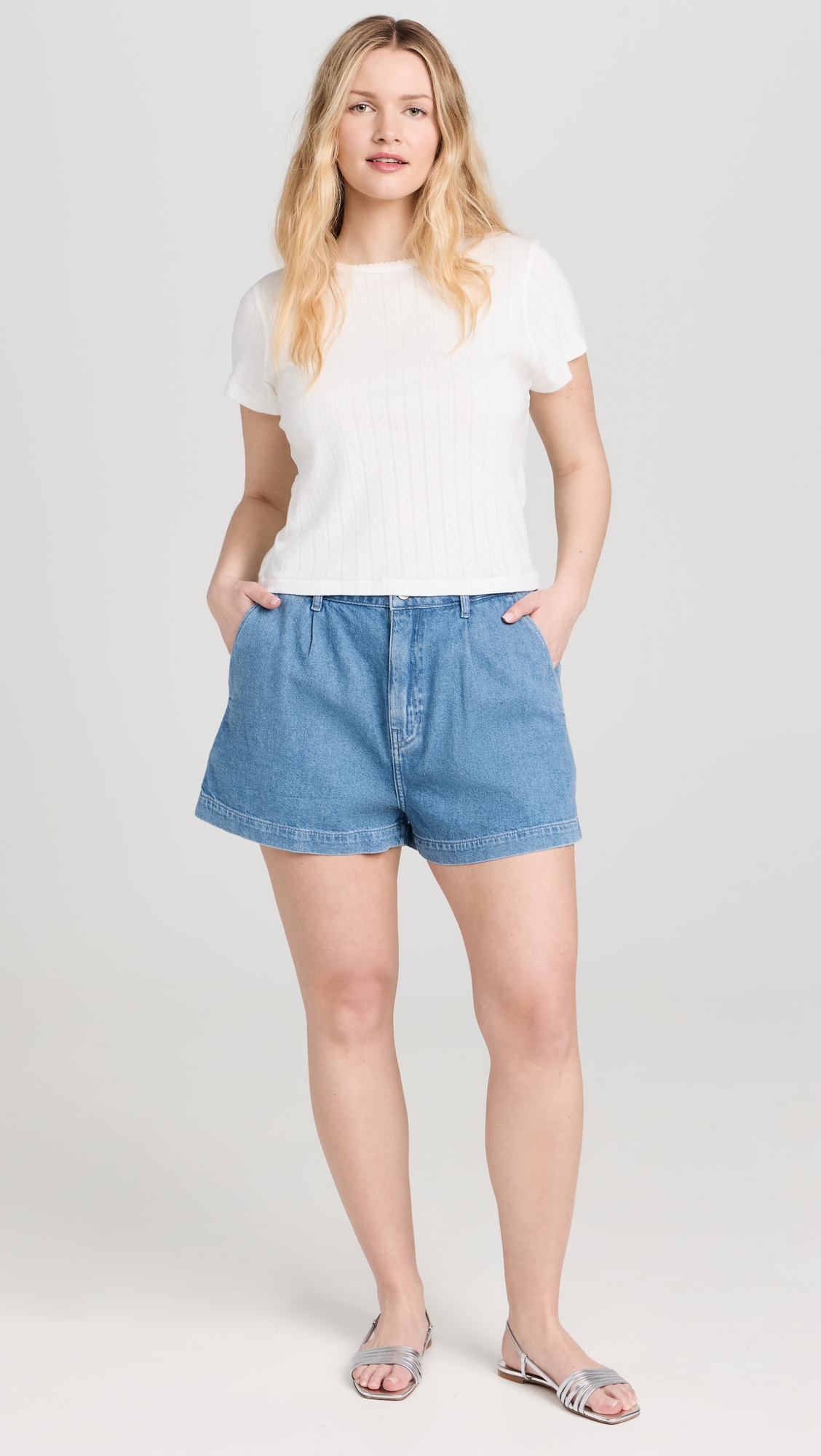 Elana Pleated Denim Shorts