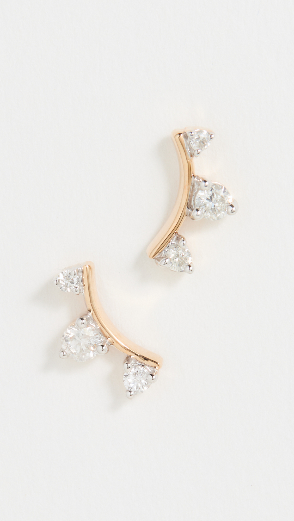 14k Gold Three Diamond Amigos Curve Post Earrings