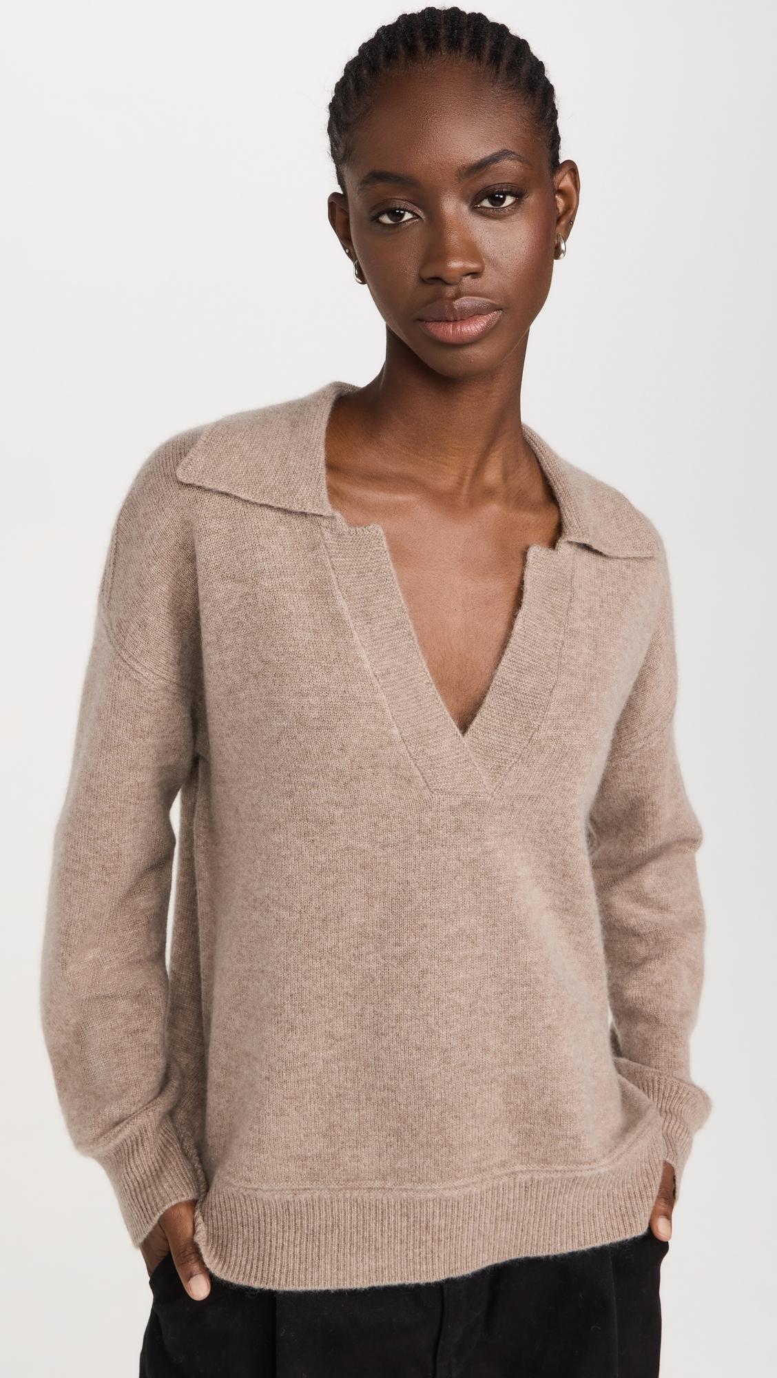 Cashmere V Neck Collared Sweater