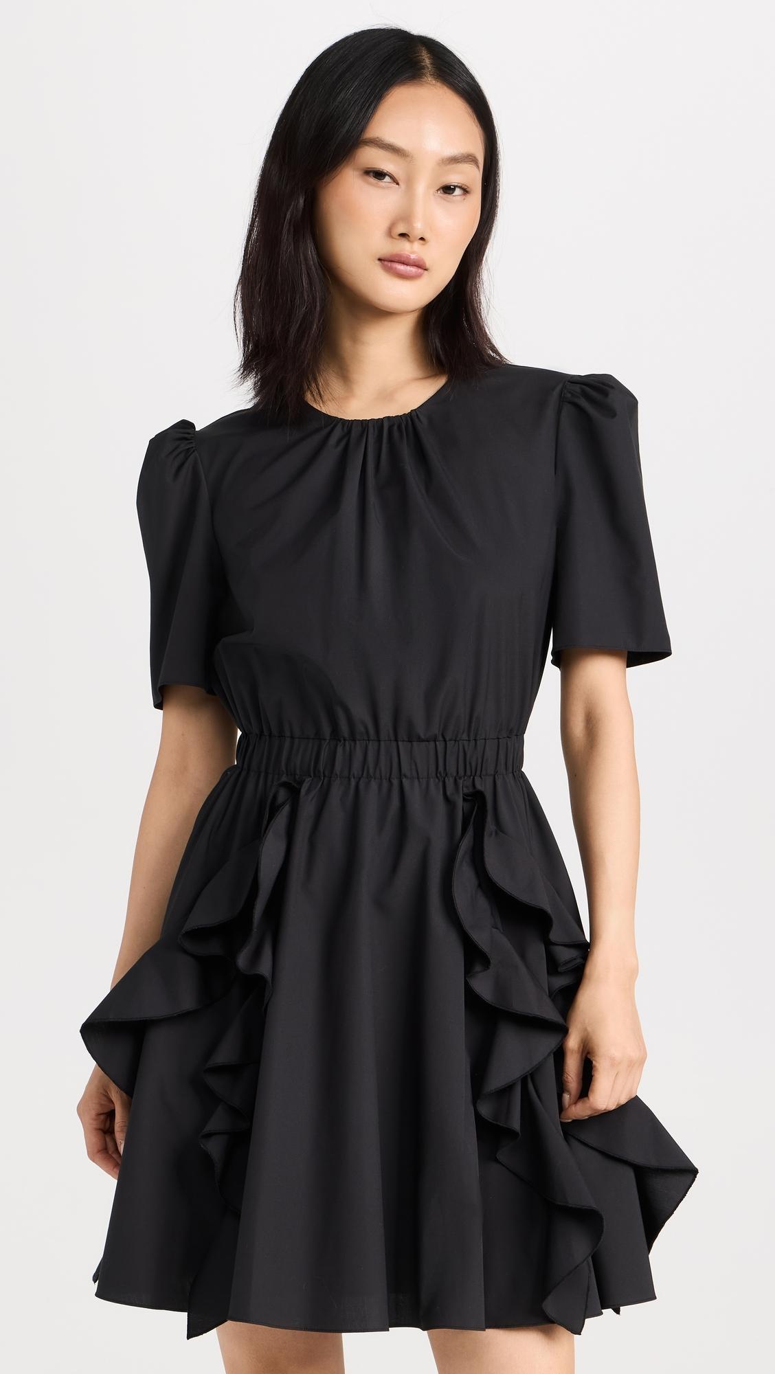 Short Sleeve Cotton Crew Neck Dress with Ruffle Skirt