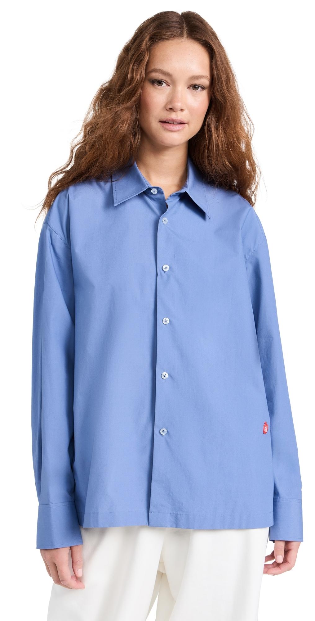 Button Up Long Sleeve Shirt with Logo Apple Patch