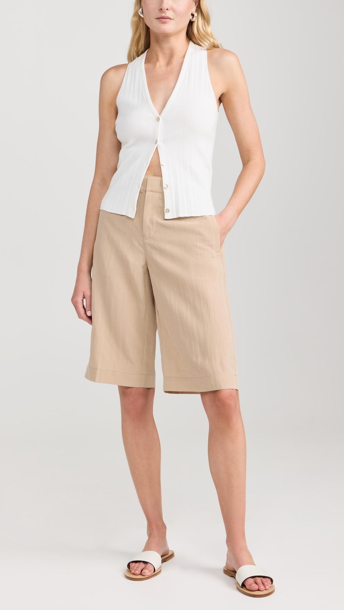 Mid Rise Textured Tailored Shorts