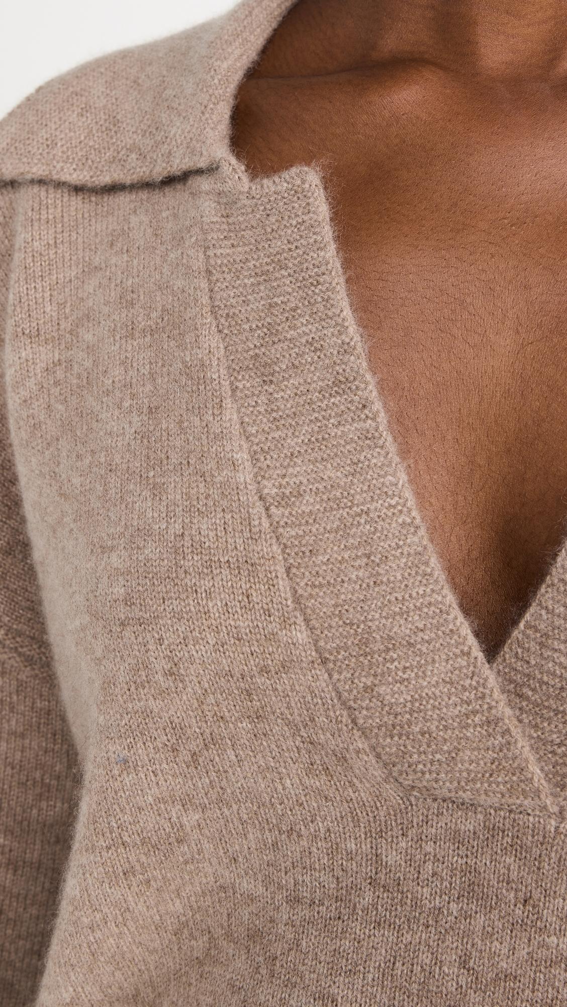 Cashmere V Neck Collared Sweater