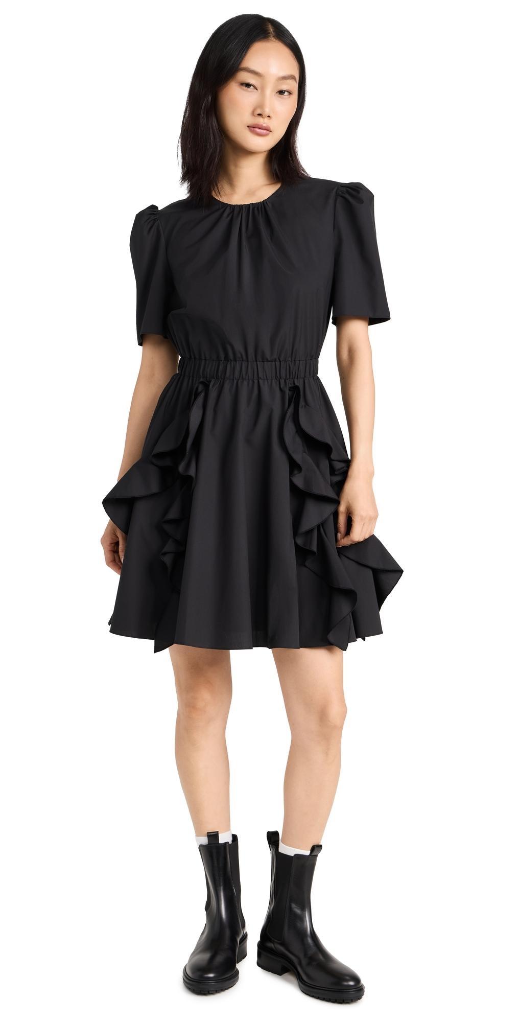 Short Sleeve Cotton Crew Neck Dress with Ruffle Skirt