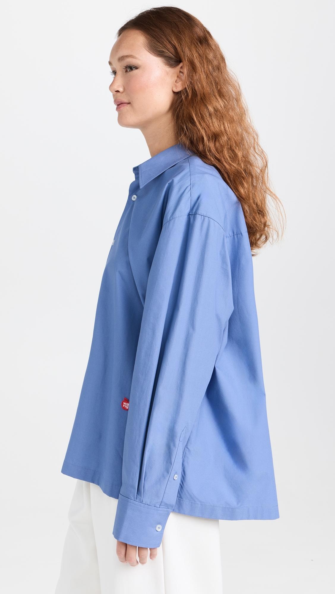 Button Up Long Sleeve Shirt with Logo Apple Patch