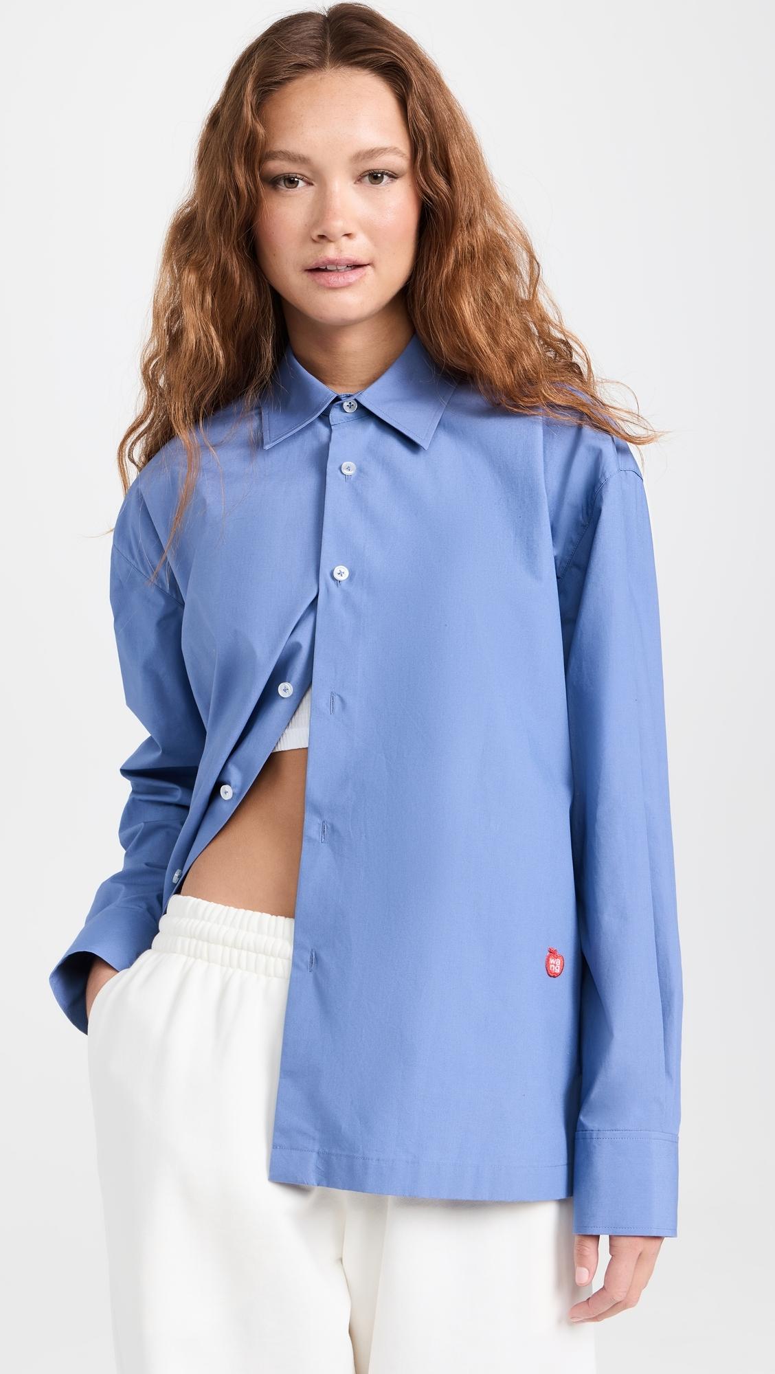 Button Up Long Sleeve Shirt with Logo Apple Patch