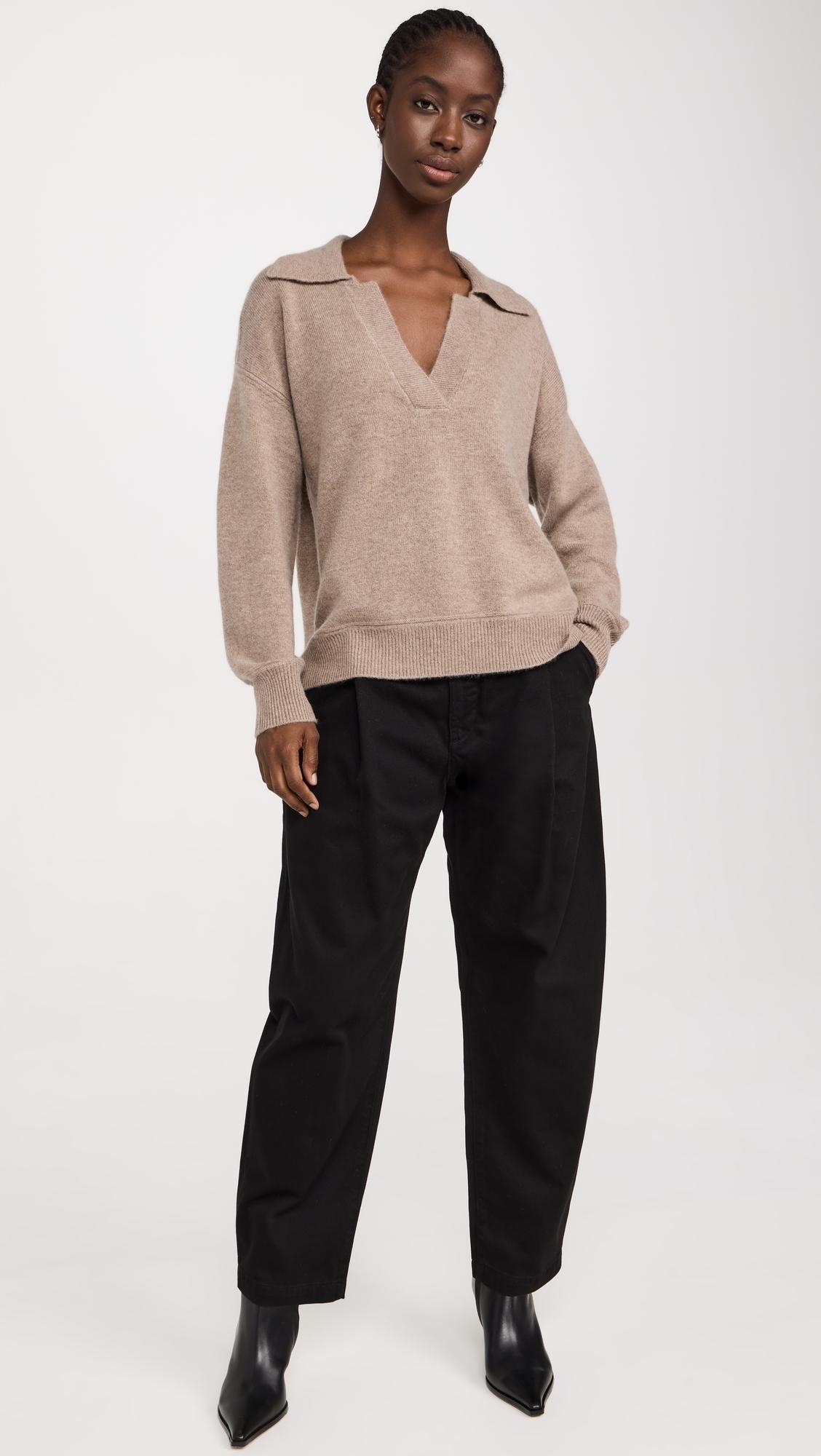 Cashmere V Neck Collared Sweater