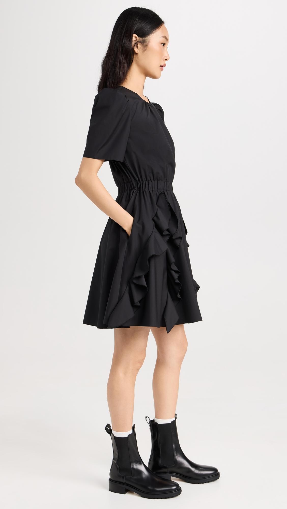 Short Sleeve Cotton Crew Neck Dress with Ruffle Skirt