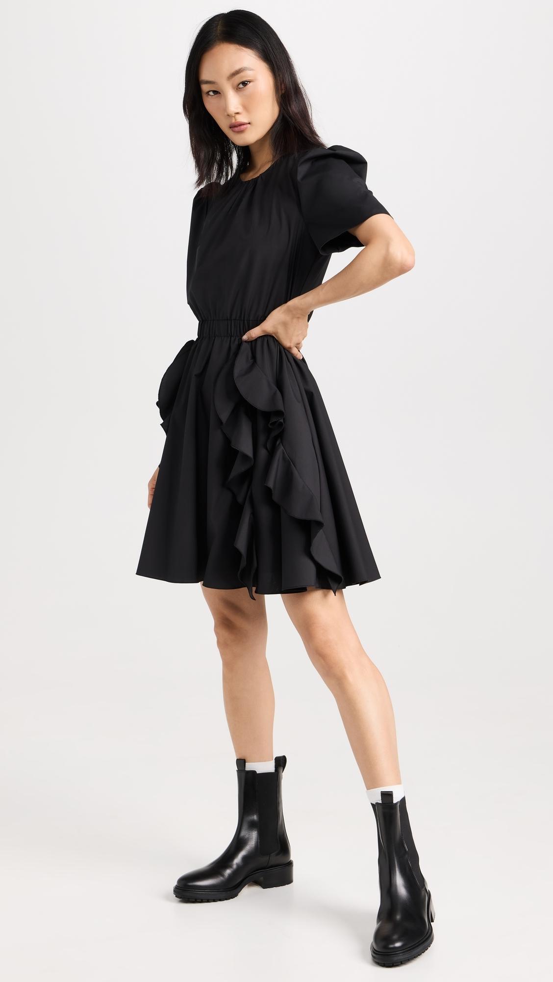 Short Sleeve Cotton Crew Neck Dress with Ruffle Skirt