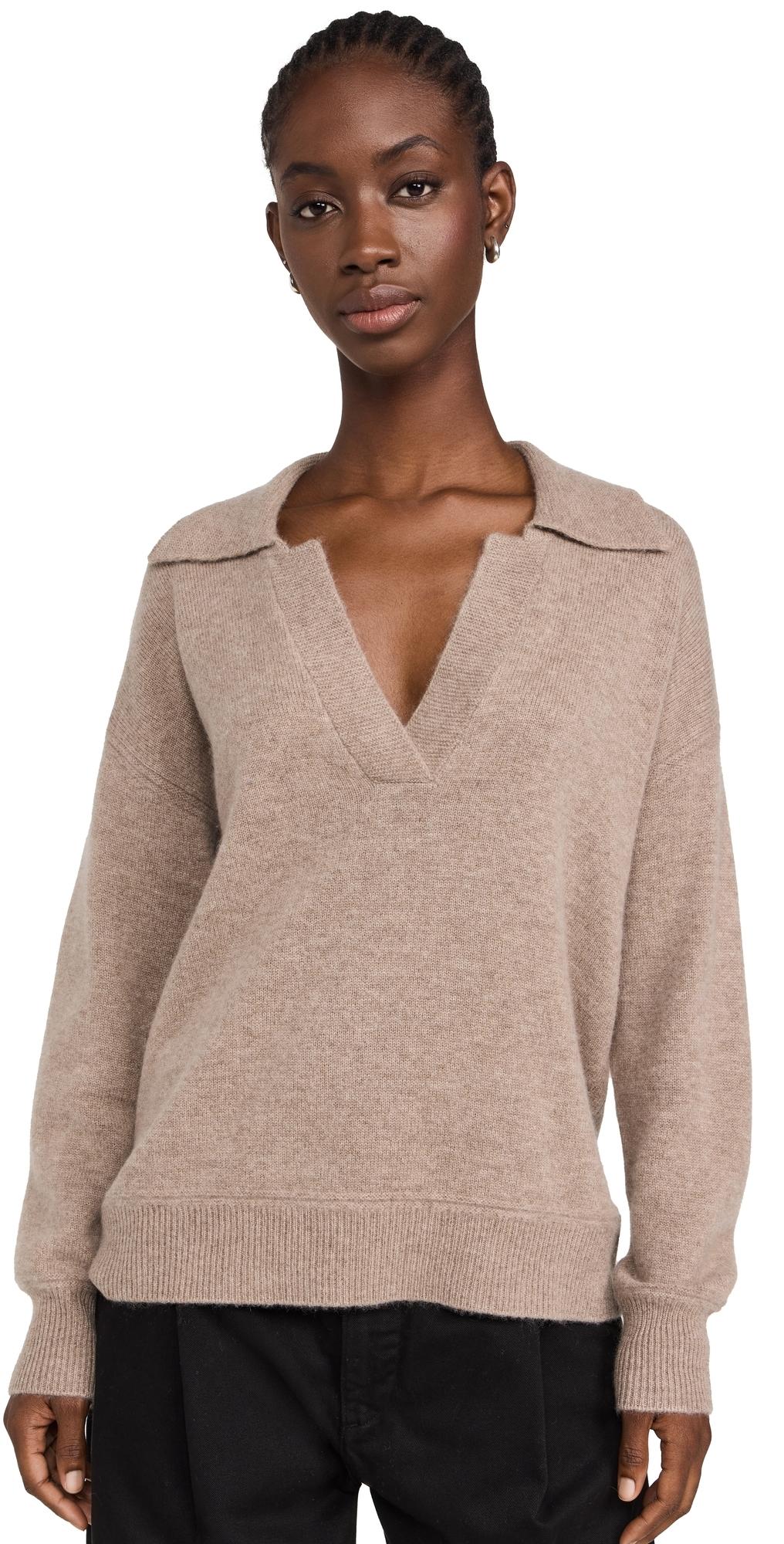 Cashmere V Neck Collared Sweater