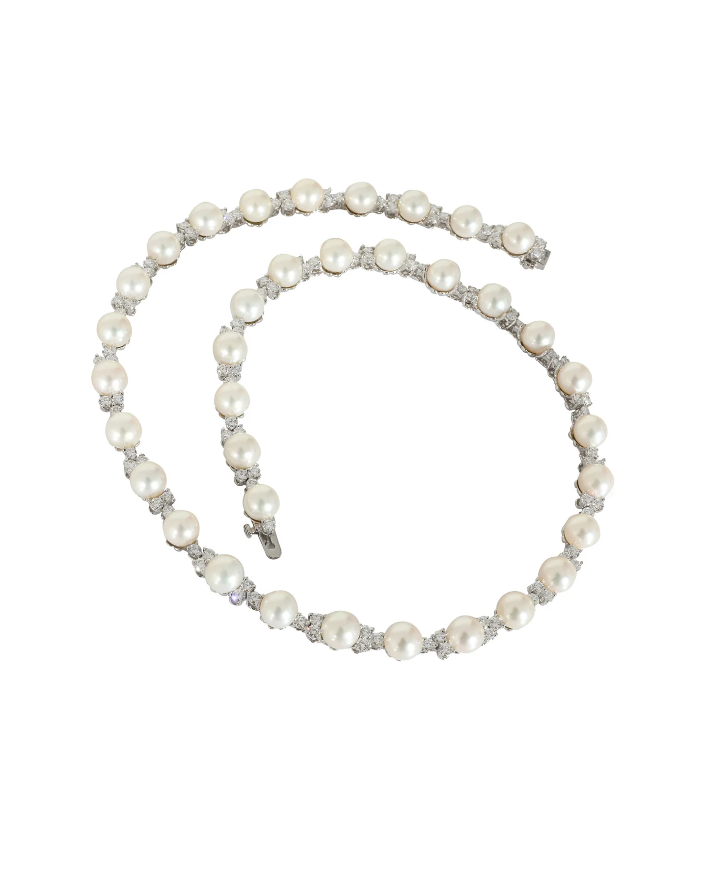 . aria trio pearl & diamonds necklace in platinum 4.91 ctw