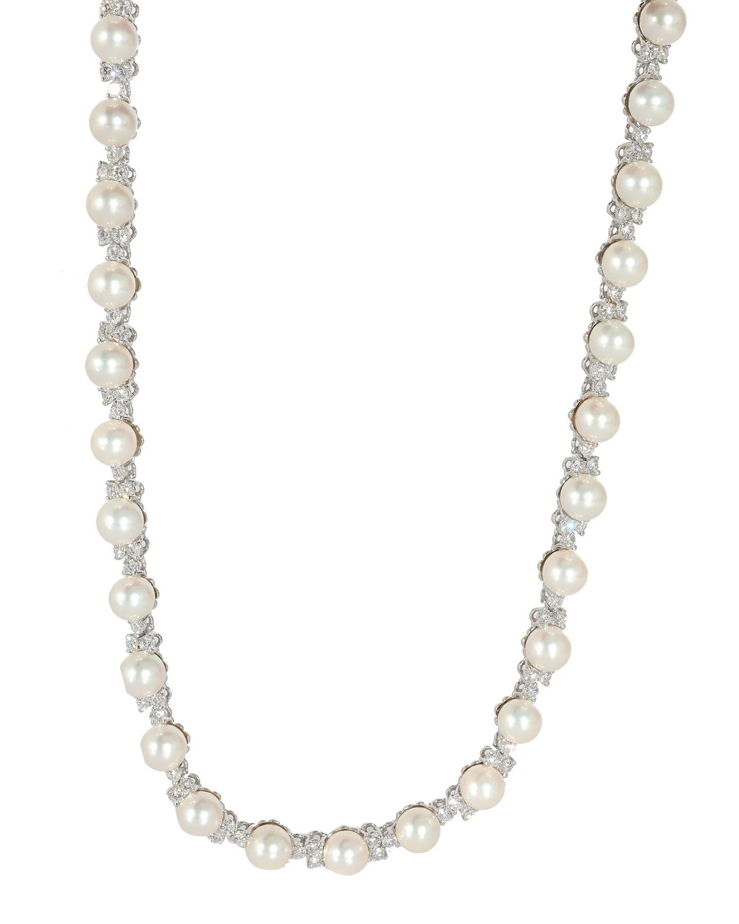 . aria trio pearl & diamonds necklace in platinum 4.91 ctw