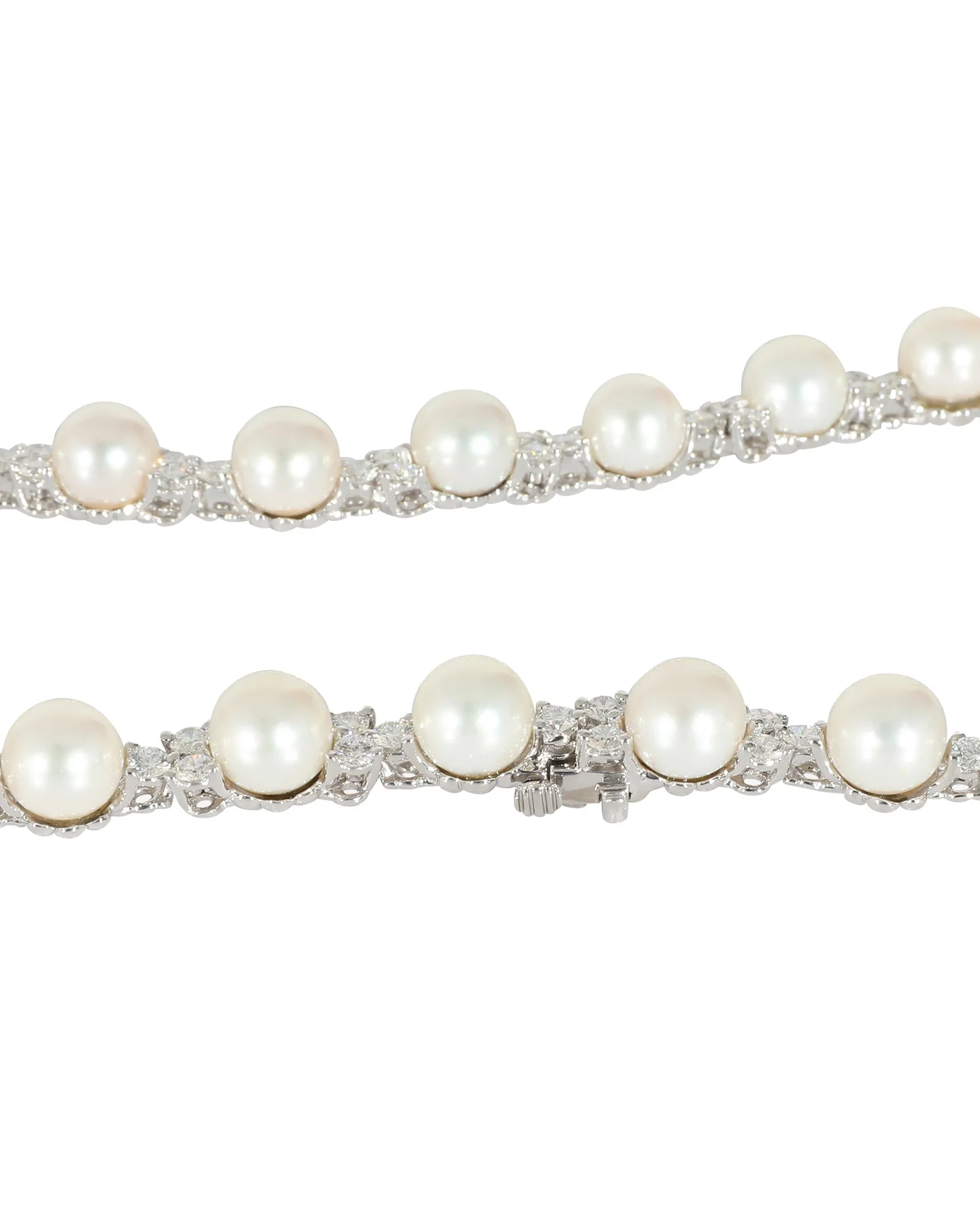 . aria trio pearl & diamonds necklace in platinum 4.91 ctw