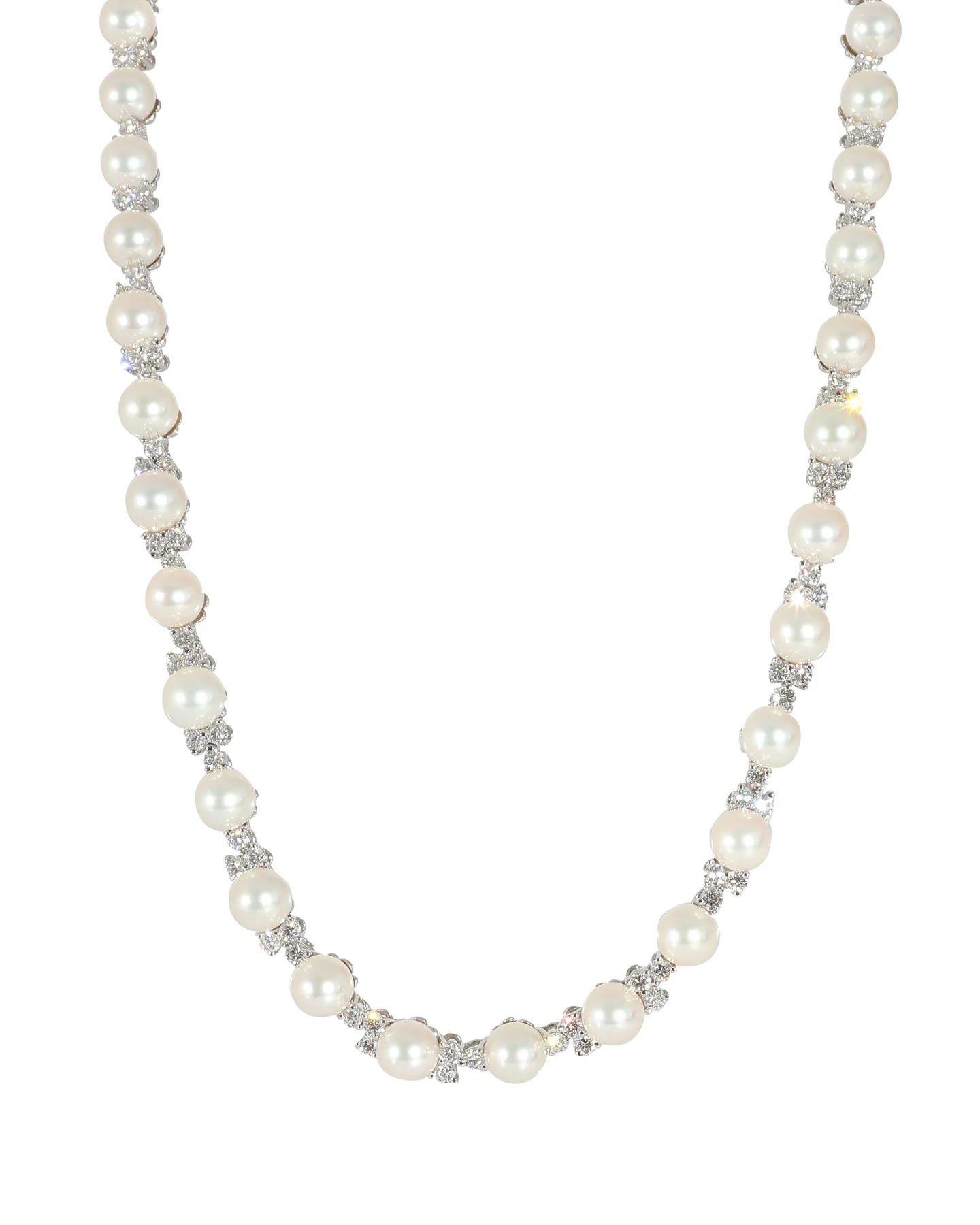 . aria trio pearl & diamonds necklace in platinum 4.91 ctw