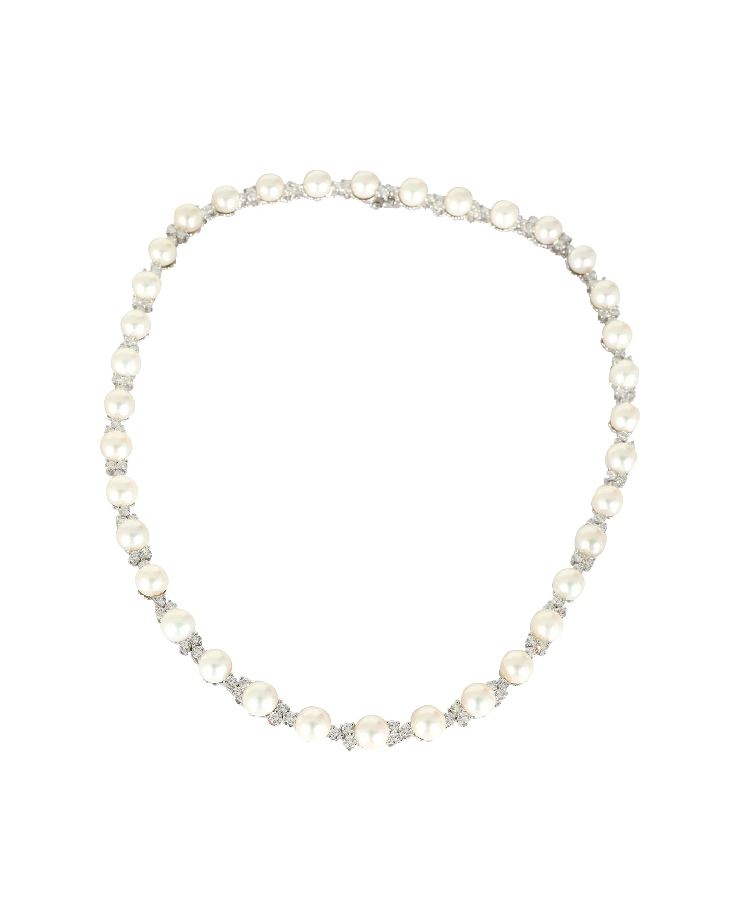 . aria trio pearl & diamonds necklace in platinum 4.91 ctw