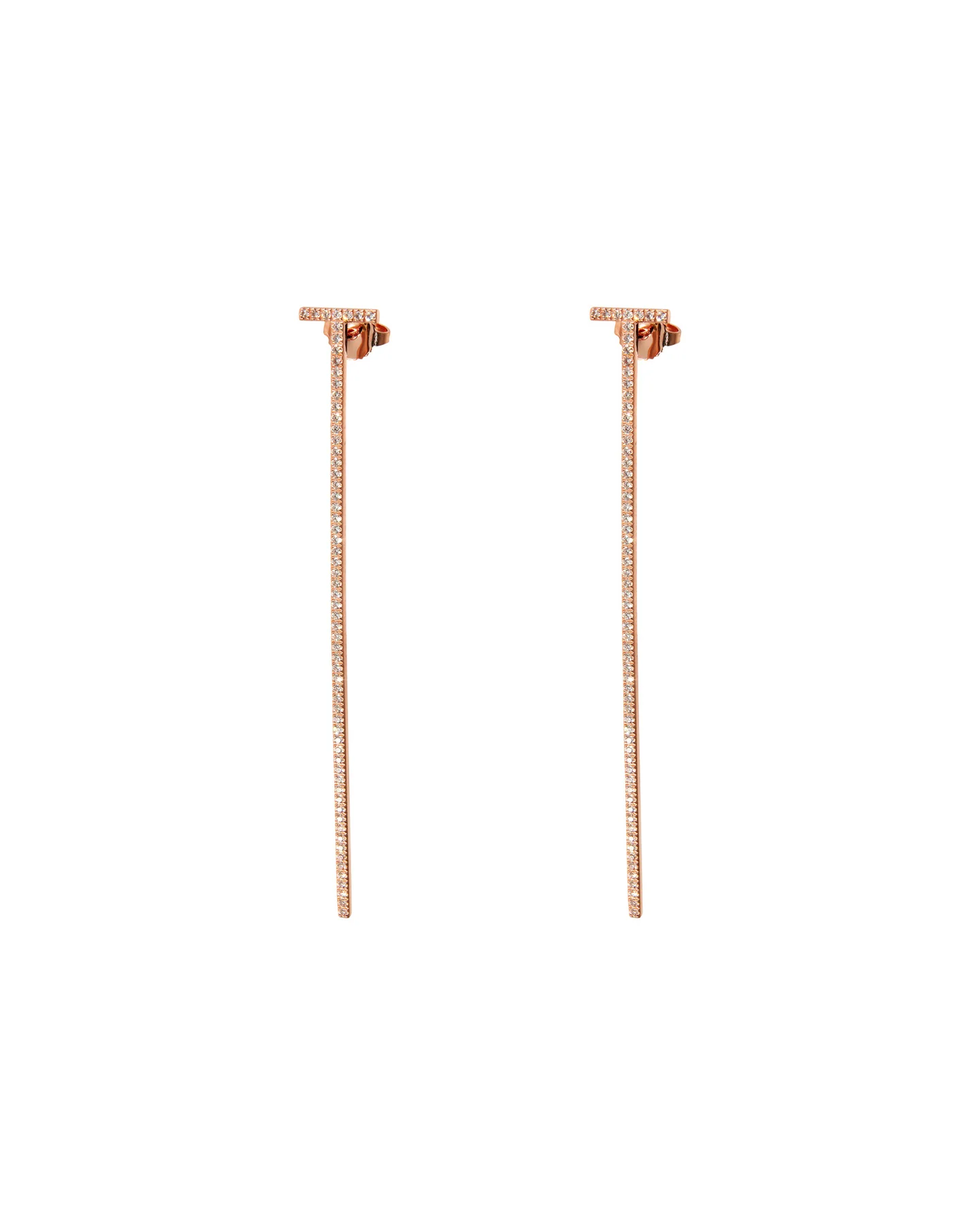 . tiffany t elongated wire bar  earrings in 18k rose gold 0.47 ctw