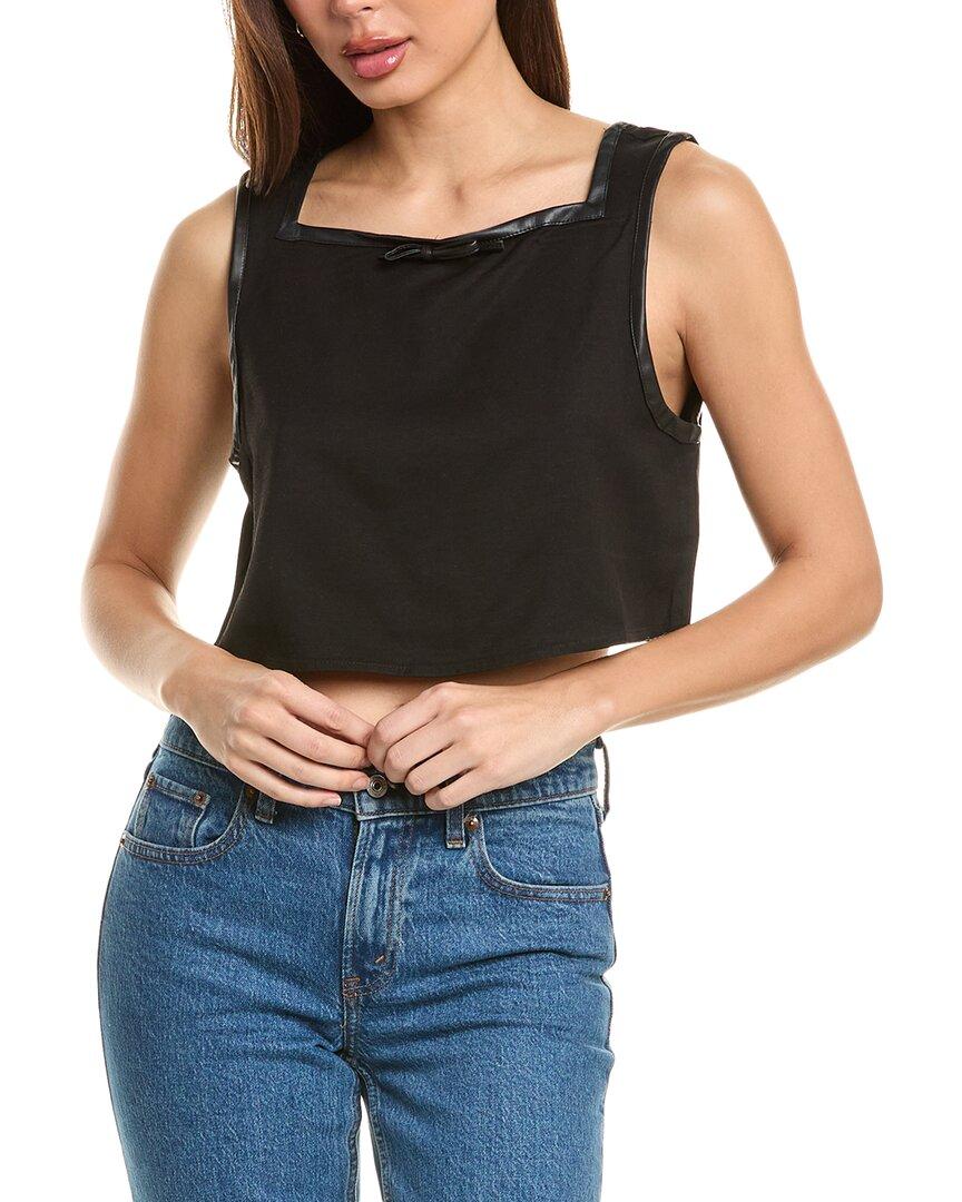 cropped square neck linen-blend top