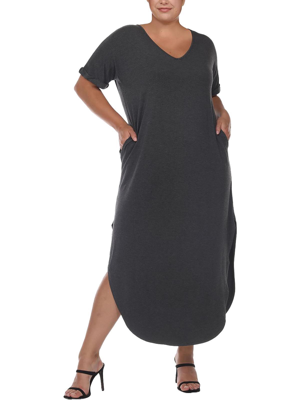 plus womens v-neck long t-shirt dress