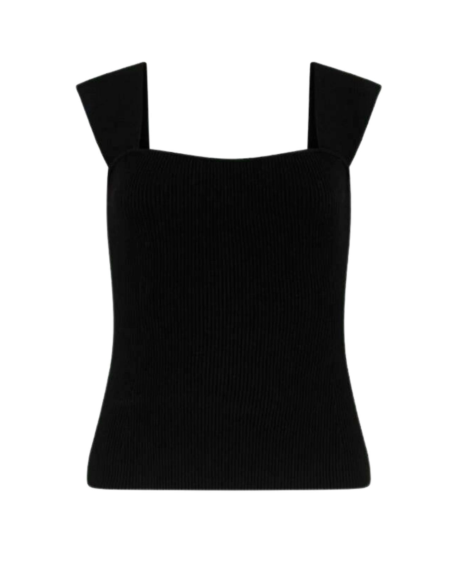 mosella compact cap sleeve knit top in black