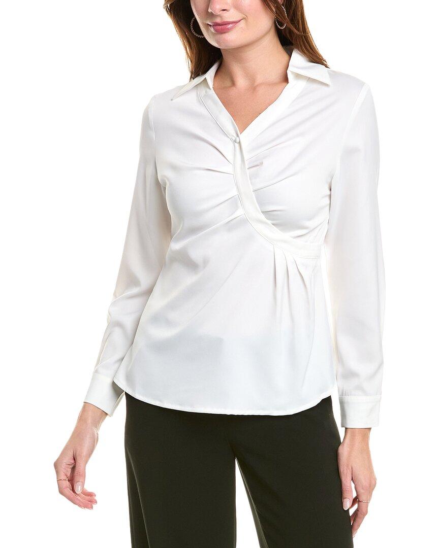 satin collar v-neck side swept top