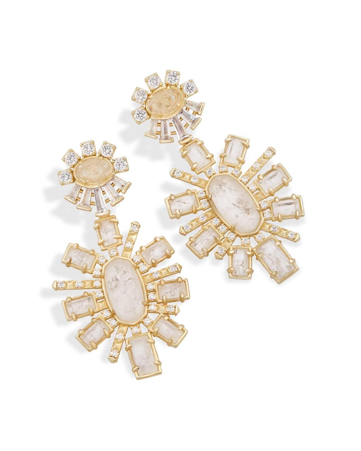 glenda earrings in gold plate/white cz/rock crystal