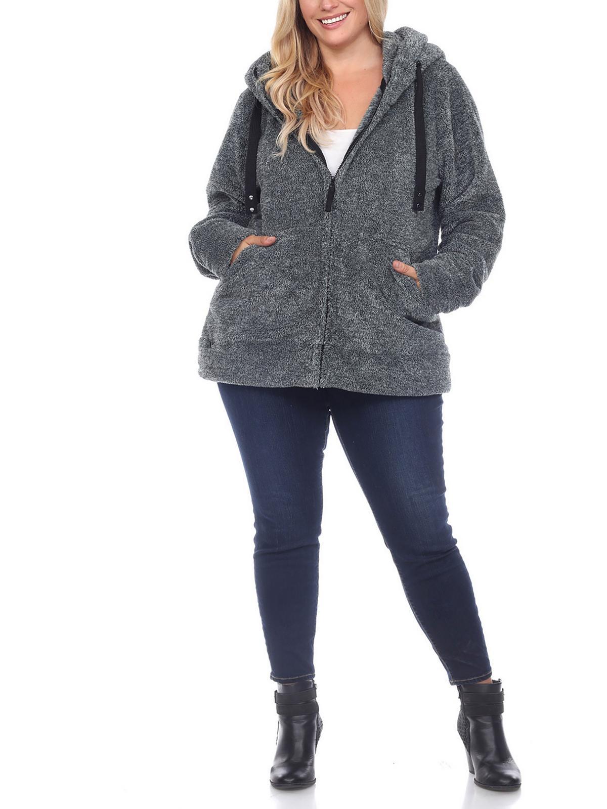 plus womens sherpa hooded fleece jacket