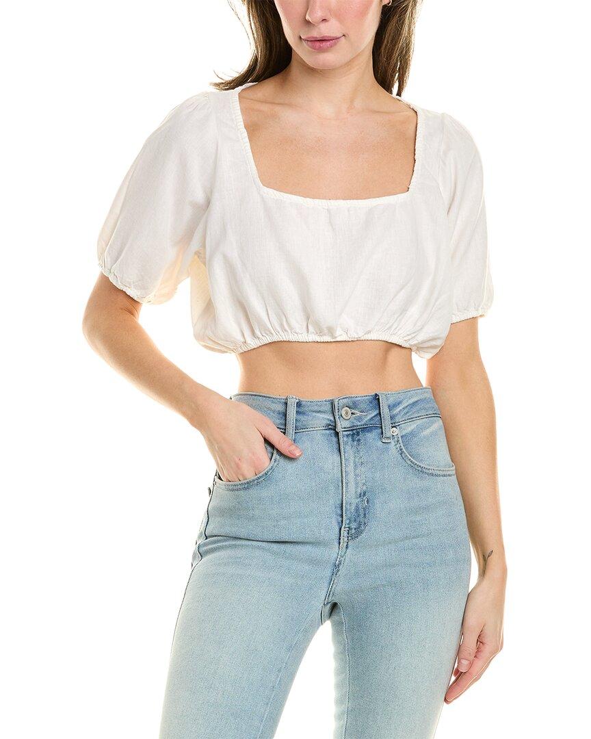 square neck linen-blend crop top