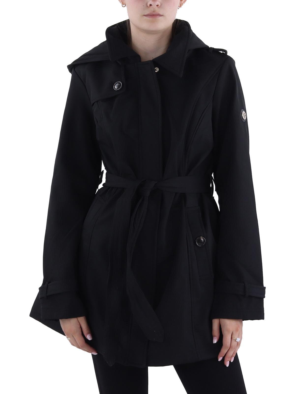 womens belted hooded soft shell jacket