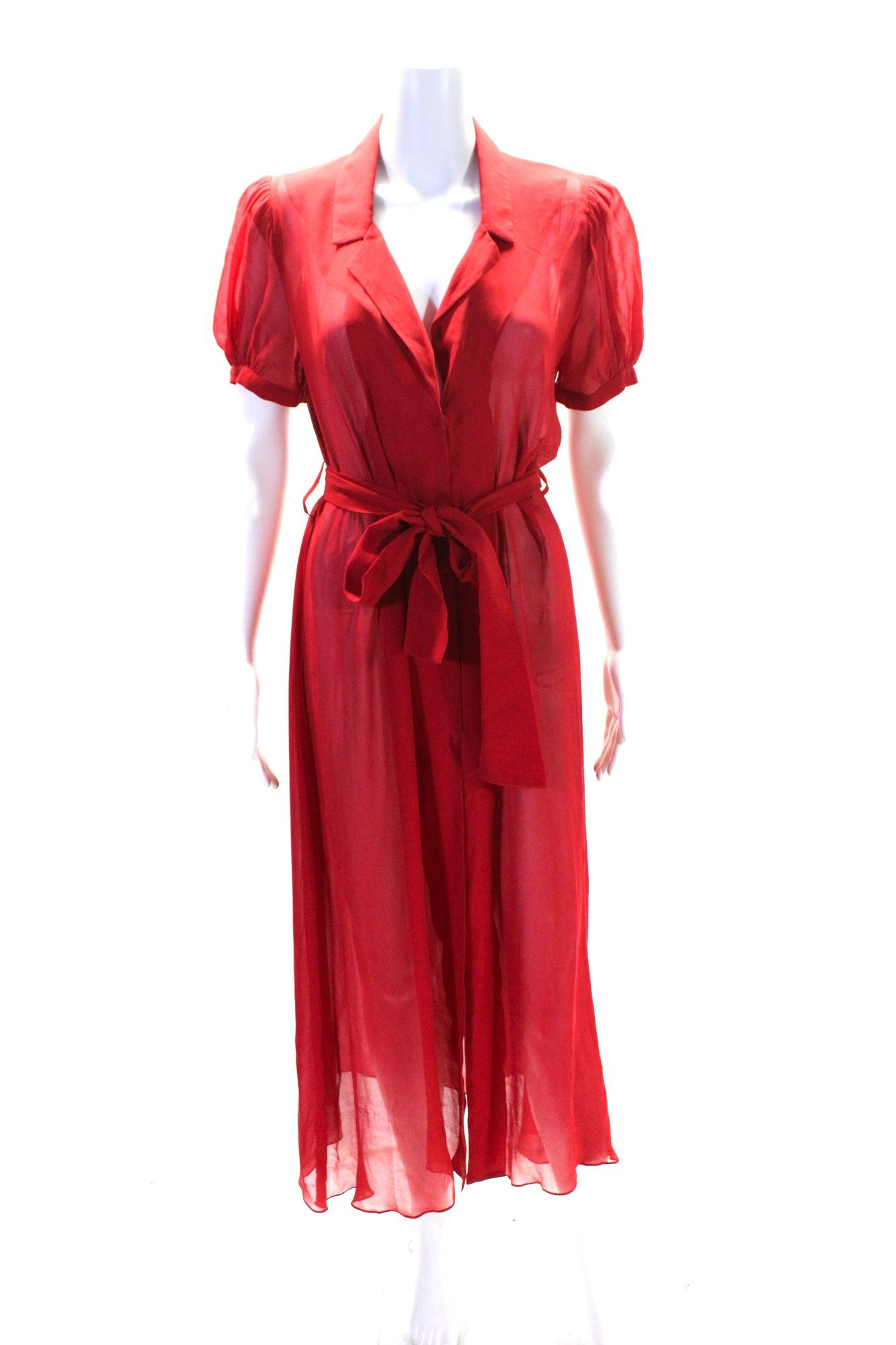 womens collared short sleeve button up maxi dress red