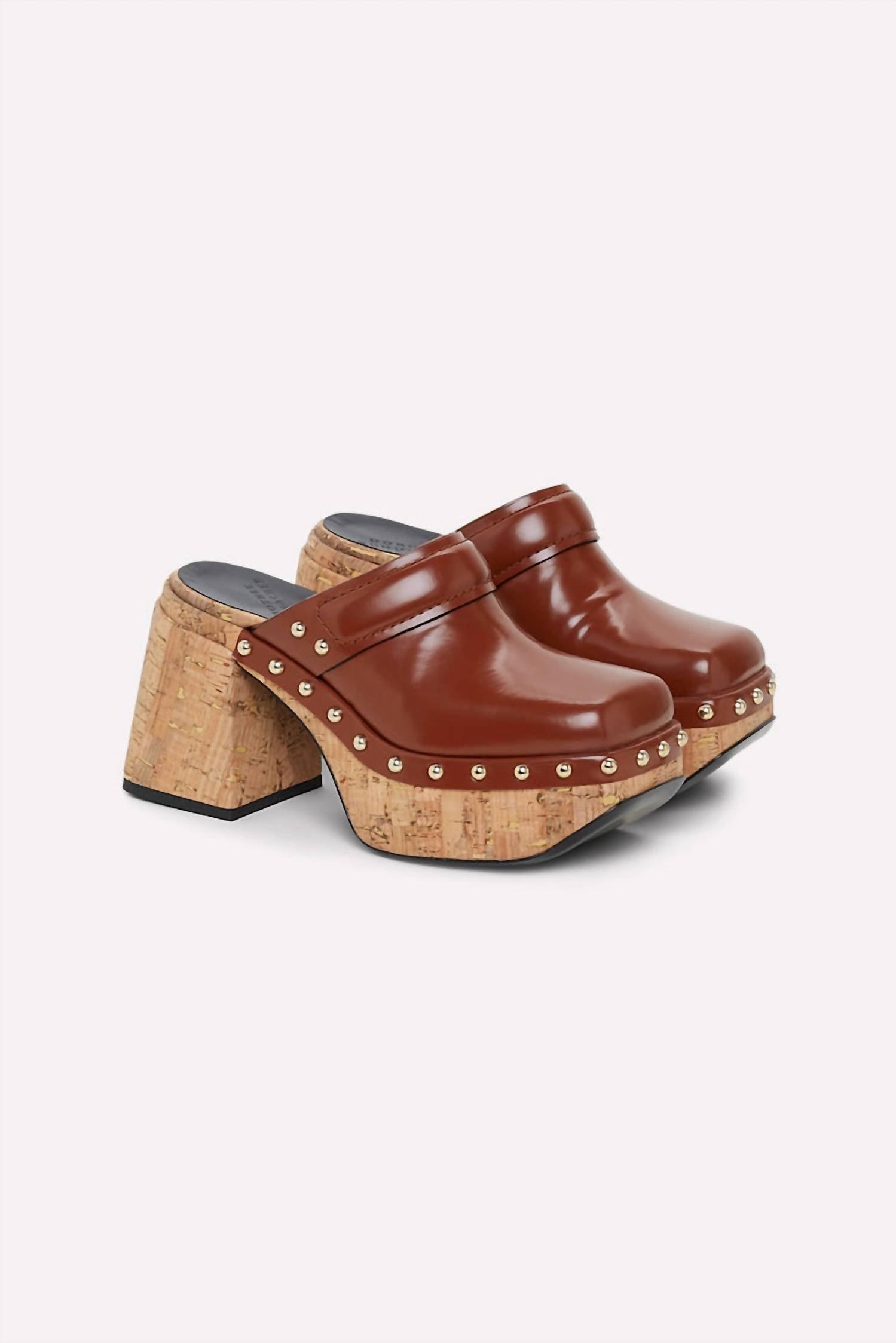 women's cork contrast platform clogs in red brown