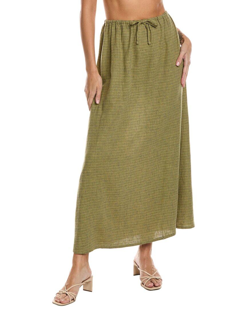 tie-waist linen-blend midi skirt