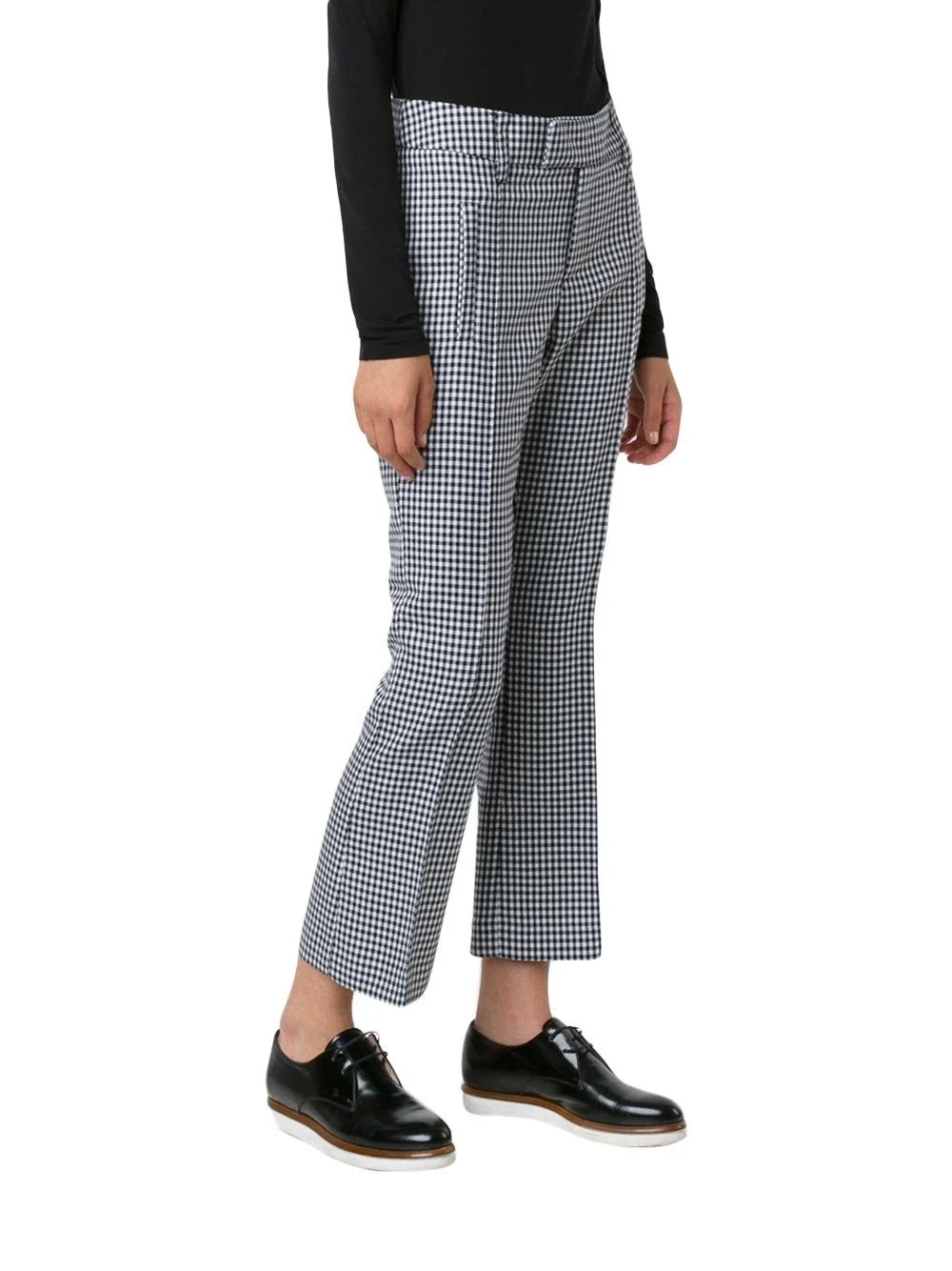 women's navy check wool blend crop flare trousers