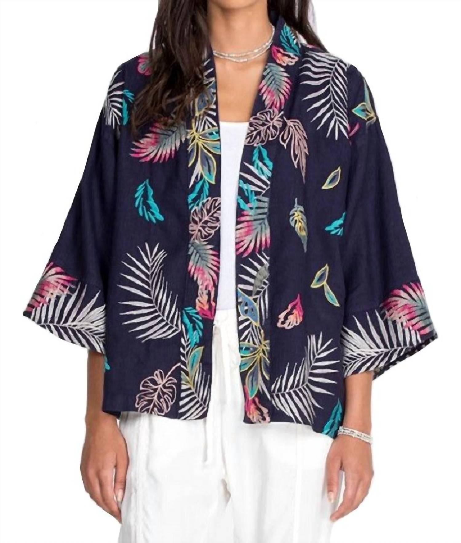 kaluhi linen cropped kimono in deep navy