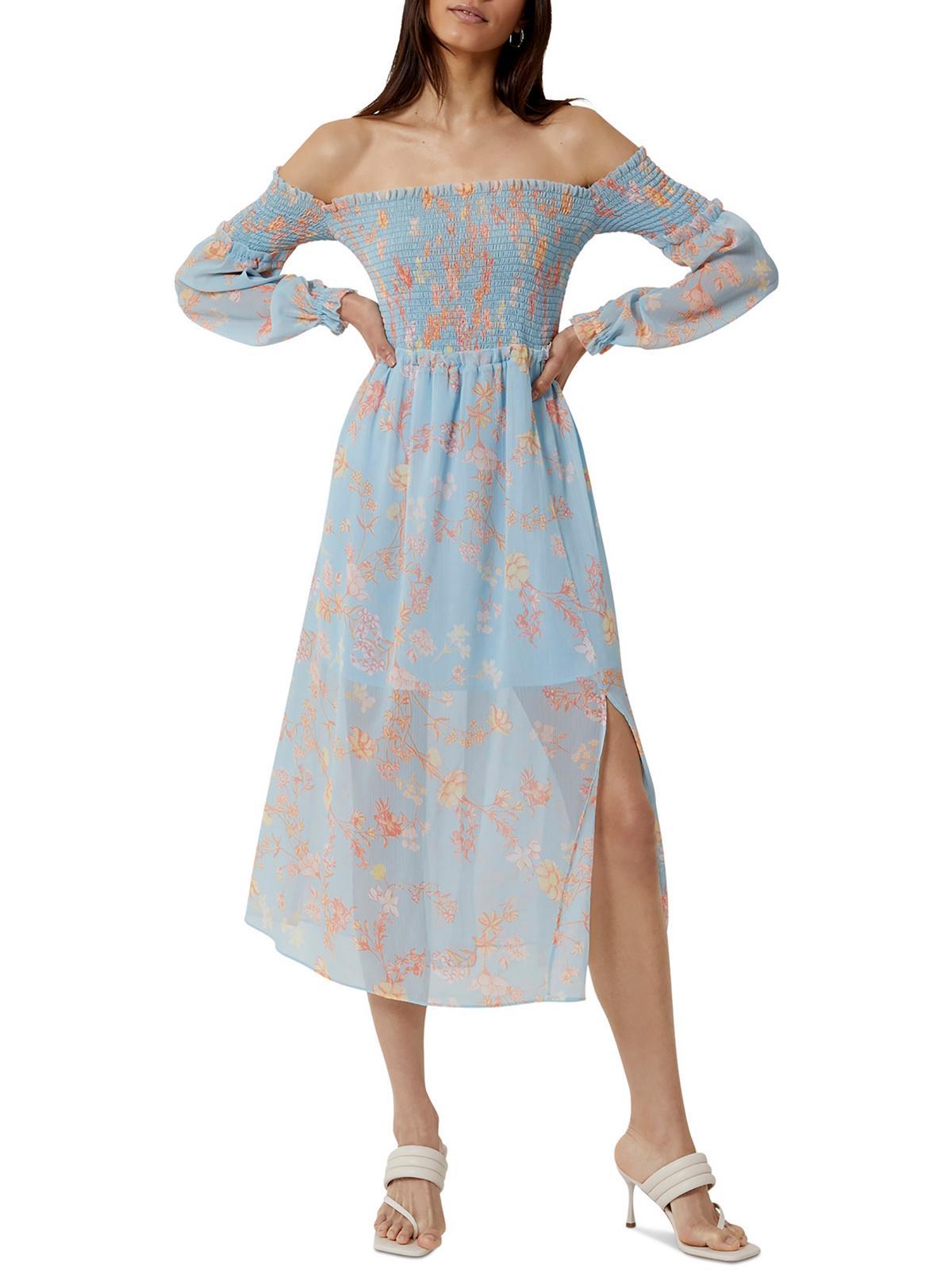 womens off-the-shoulder floral print midi dress