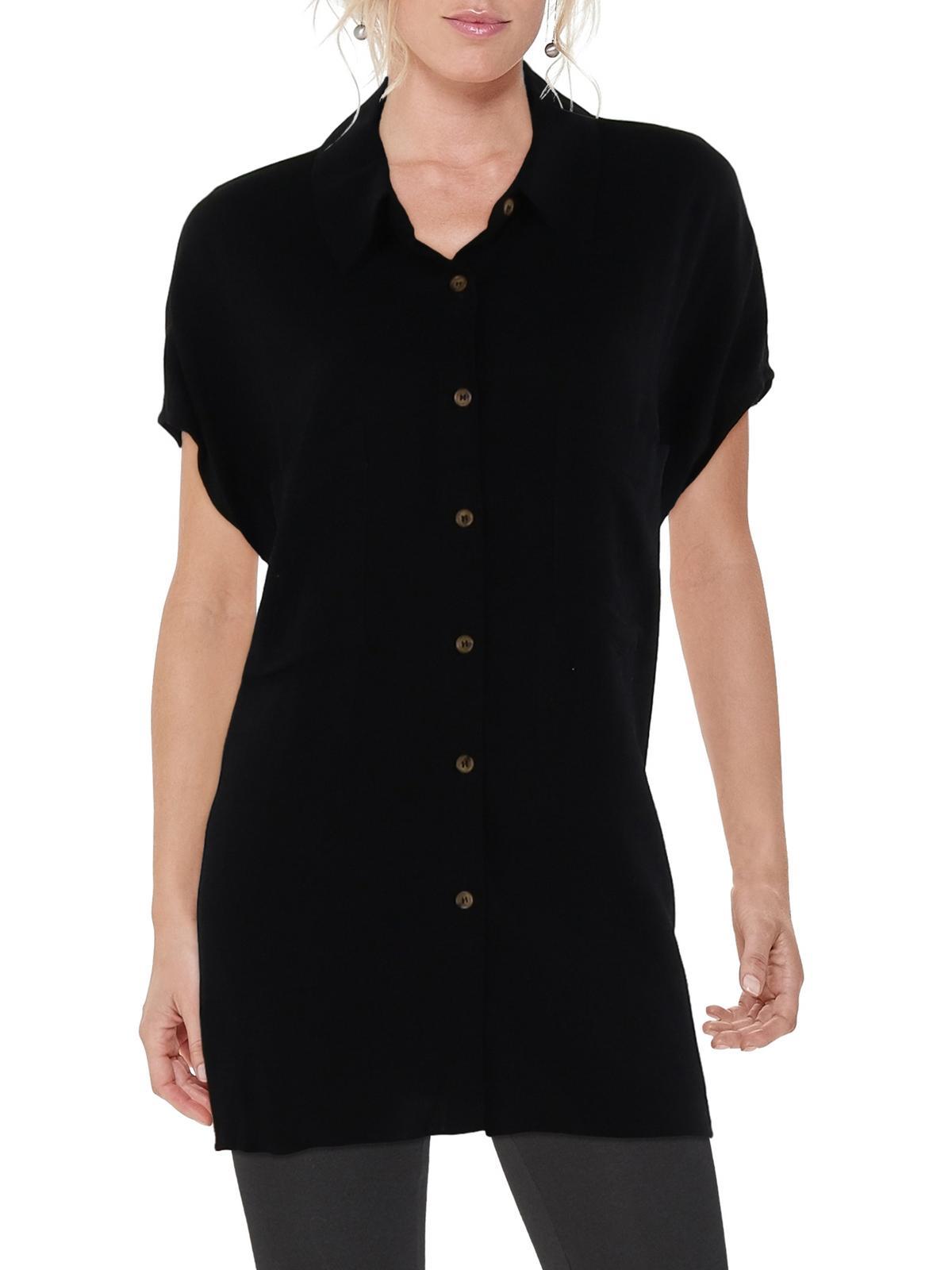 womens rayon collar button-down top