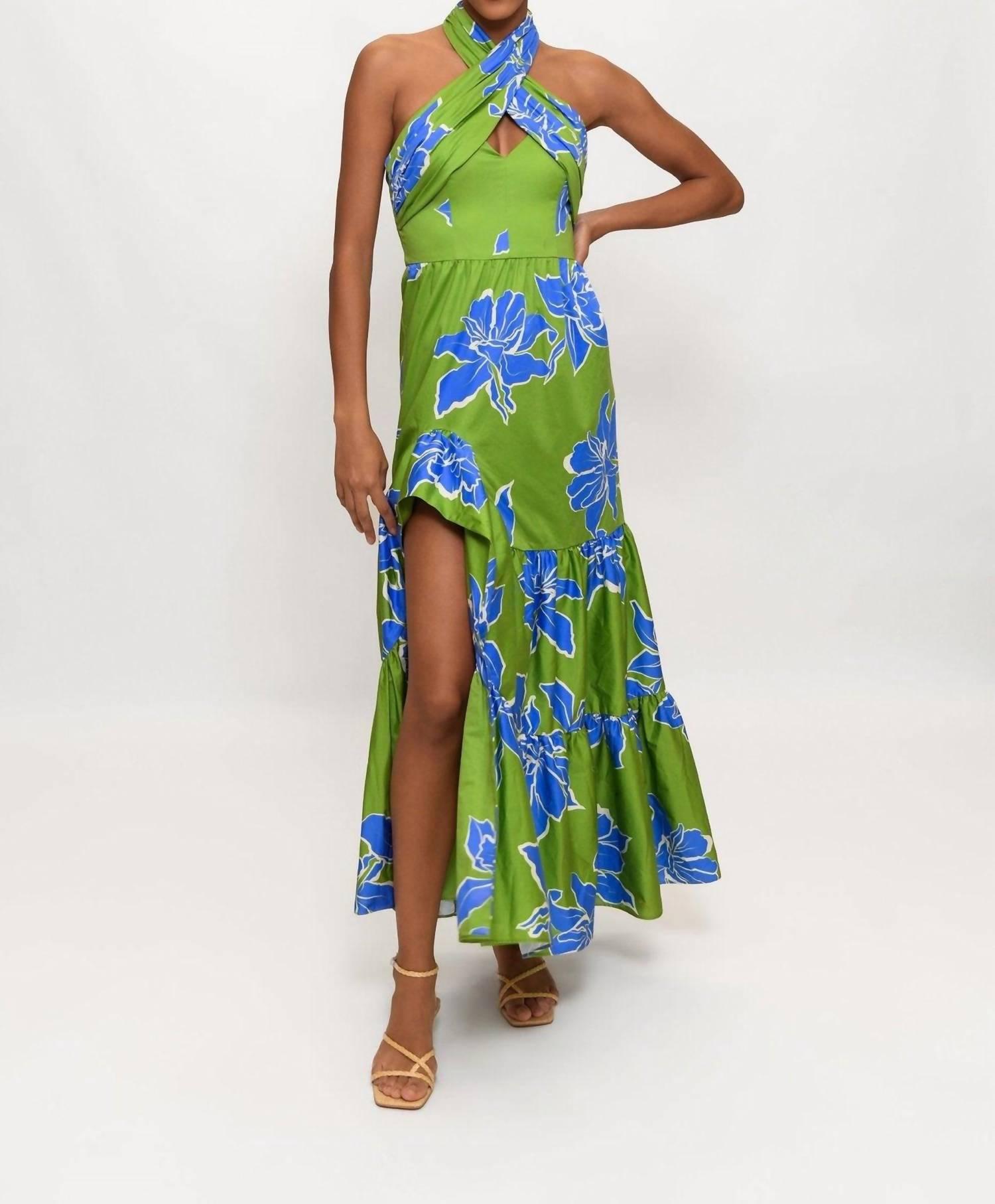 joslin dress in green dramatic outline floral