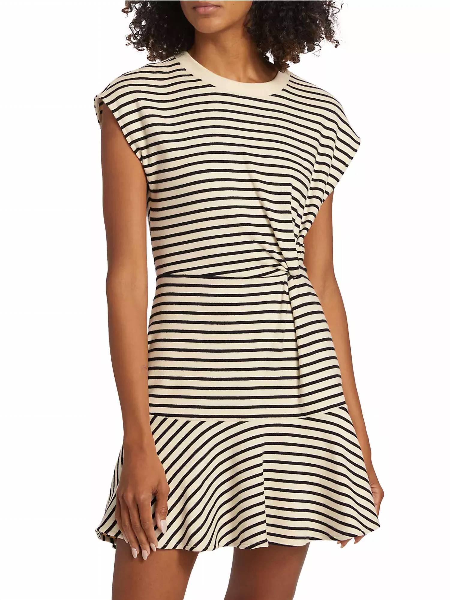 maeve stripe stretch cotton mini dress in cream/black