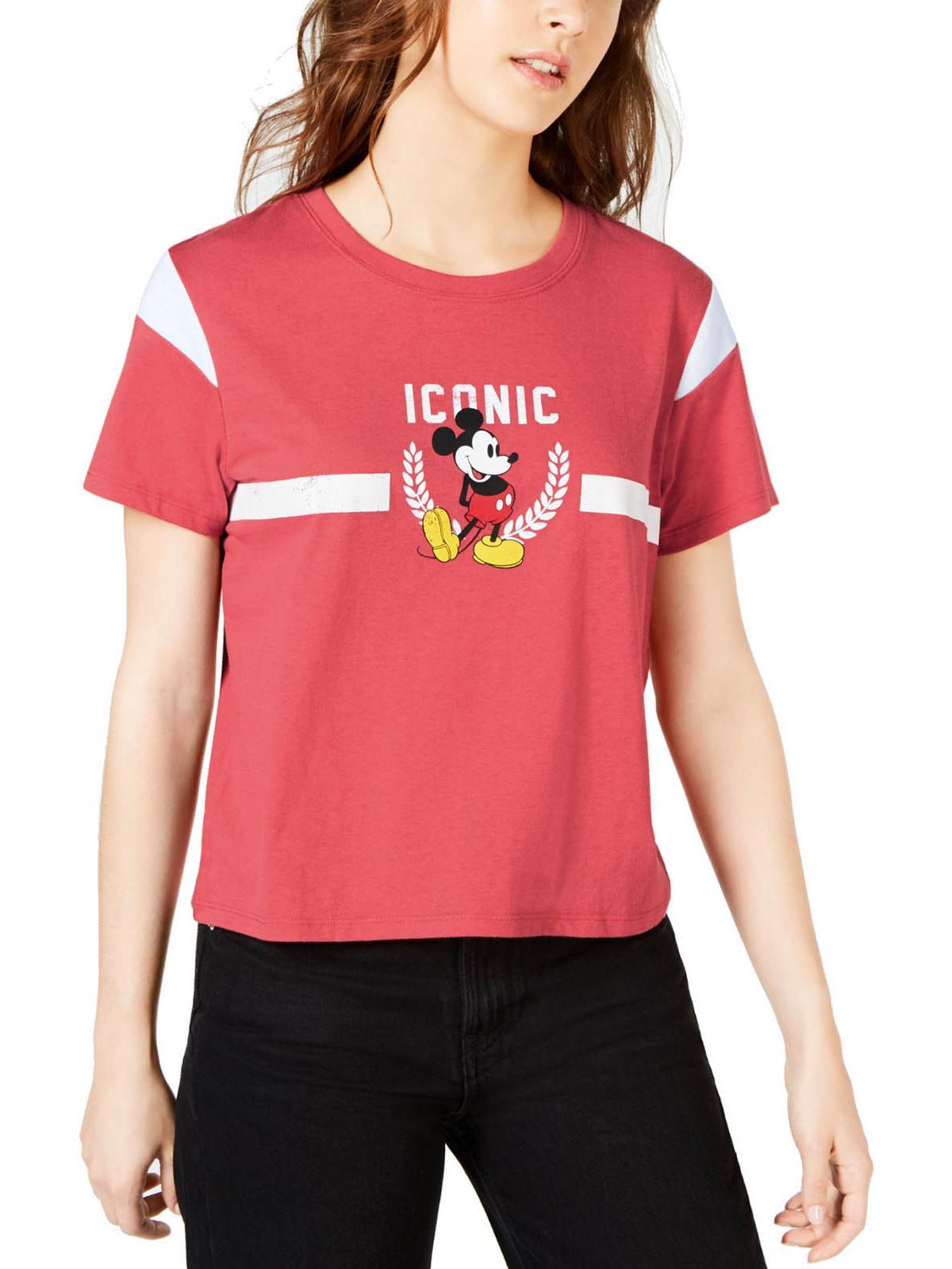 juniors iconic mickey mouse womens crew neck short sleeve graphic t-shirt