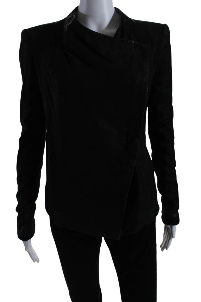 womens button front long sleeve crew neck suede jacket black small