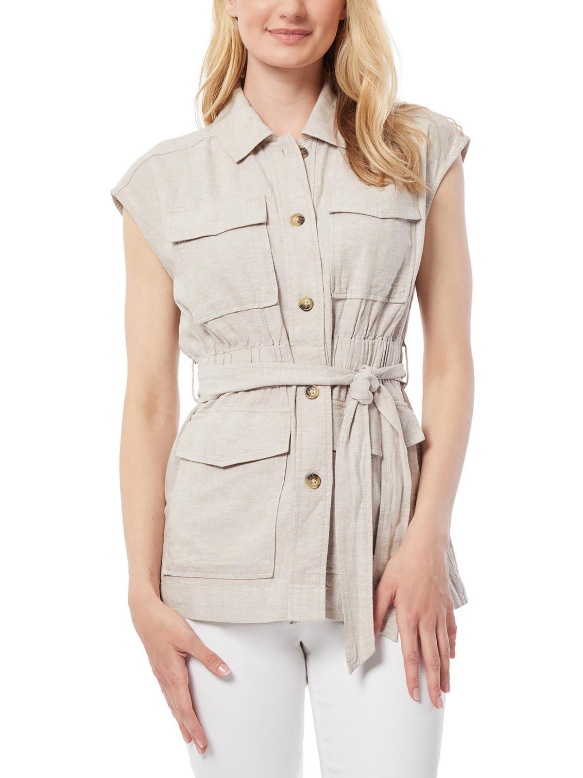 womens linen cap sleeve casual vest