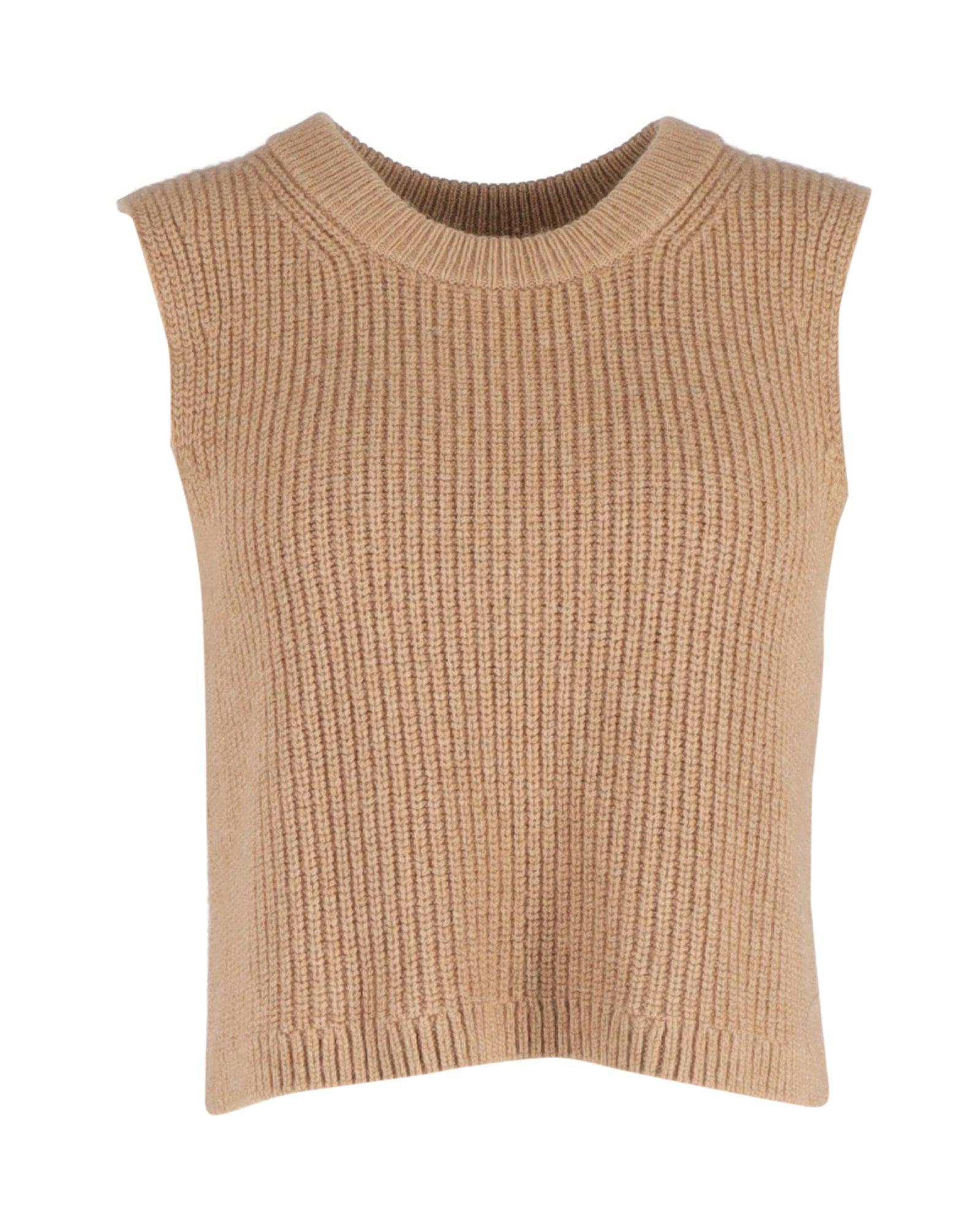 sleeveless knit top in brown wool