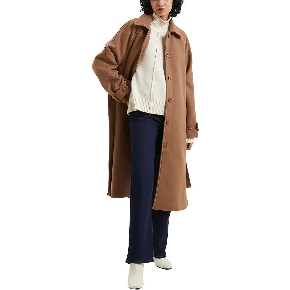 fawn felt womens wool blend midi long coat