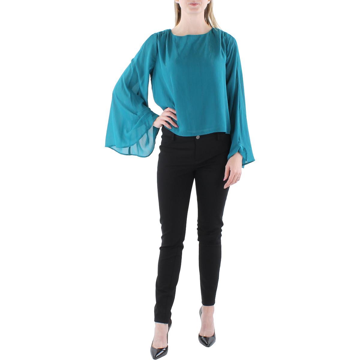 monique womens shimmer crewneck blouse